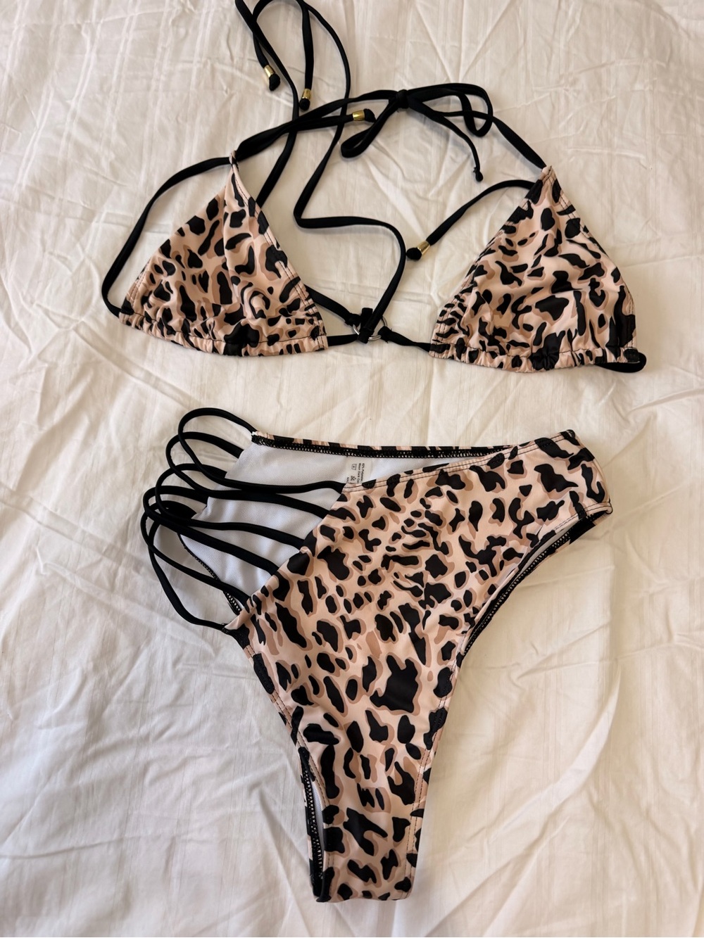 SHEIN Beige Leopard Print Strappy Bikini Set